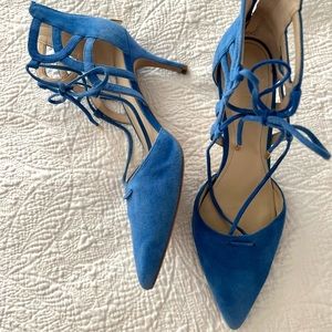 Marc Fisher blue stiletto heels with lace up front and zipper back